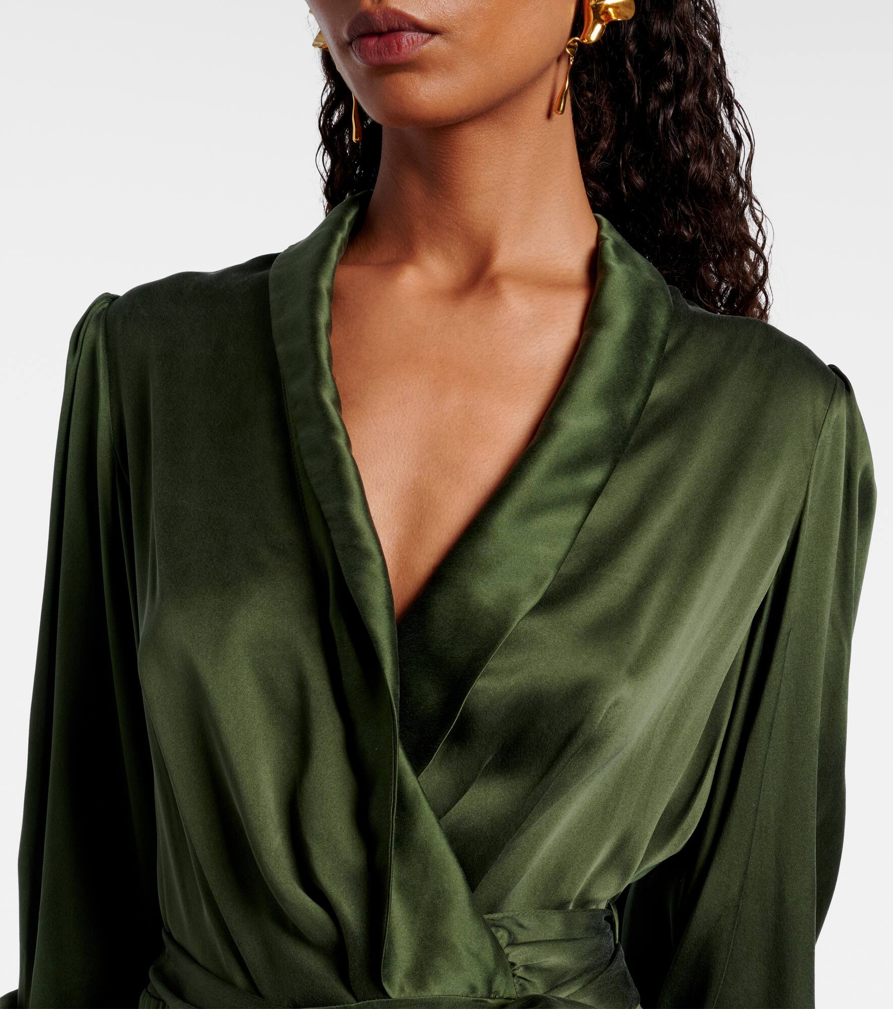 Asymmetric silk satin wrap dress - 4