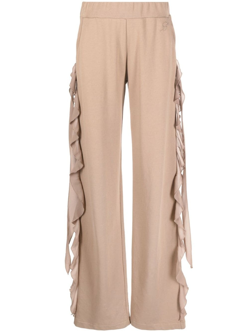 ruffled-trim wide-leg trousers 1