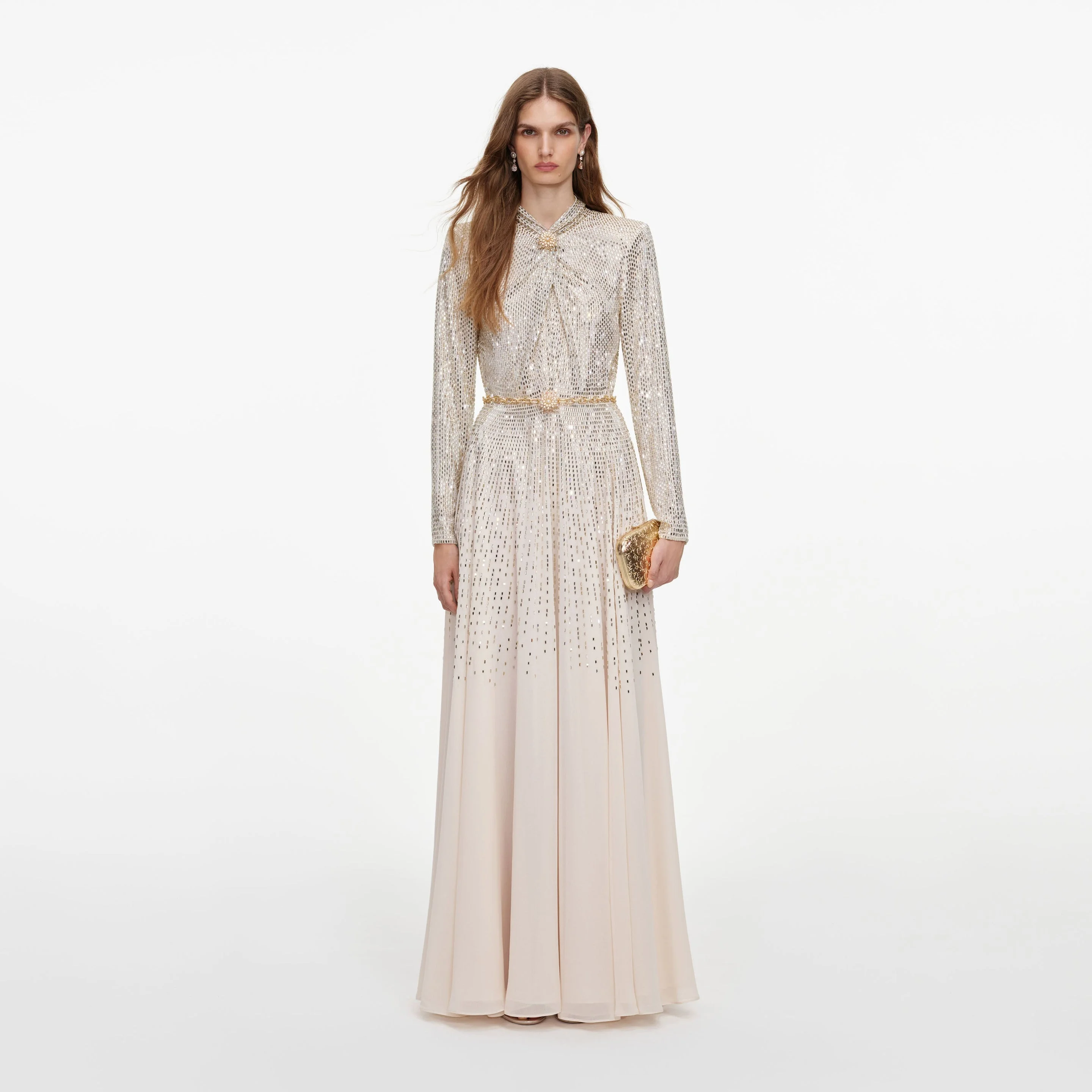 Champagne Ombre Rhinestone Maxi Dress - 1