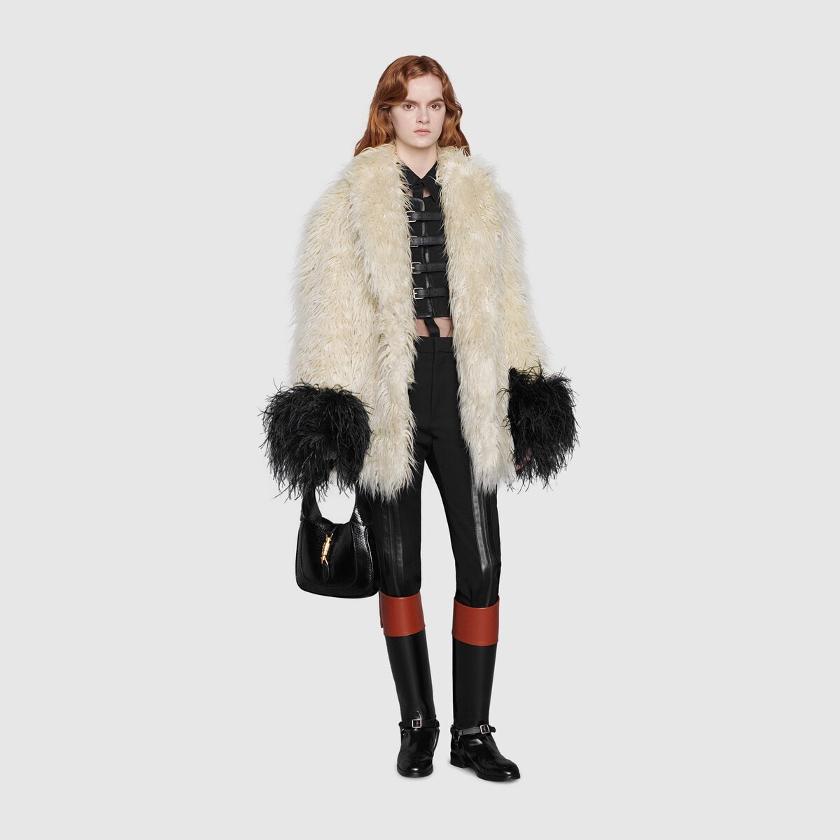 Faux fur coat with feathers - 2