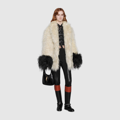 GUCCI Faux fur coat with feathers outlook