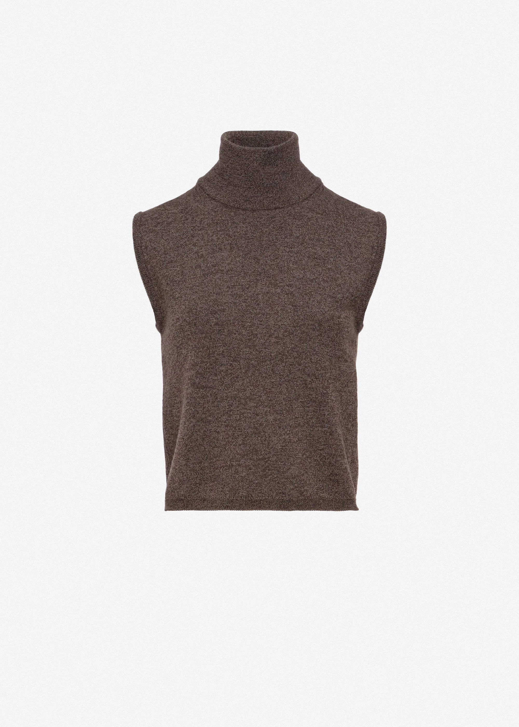 Sleeveless wool turtleneck top in brown - 1