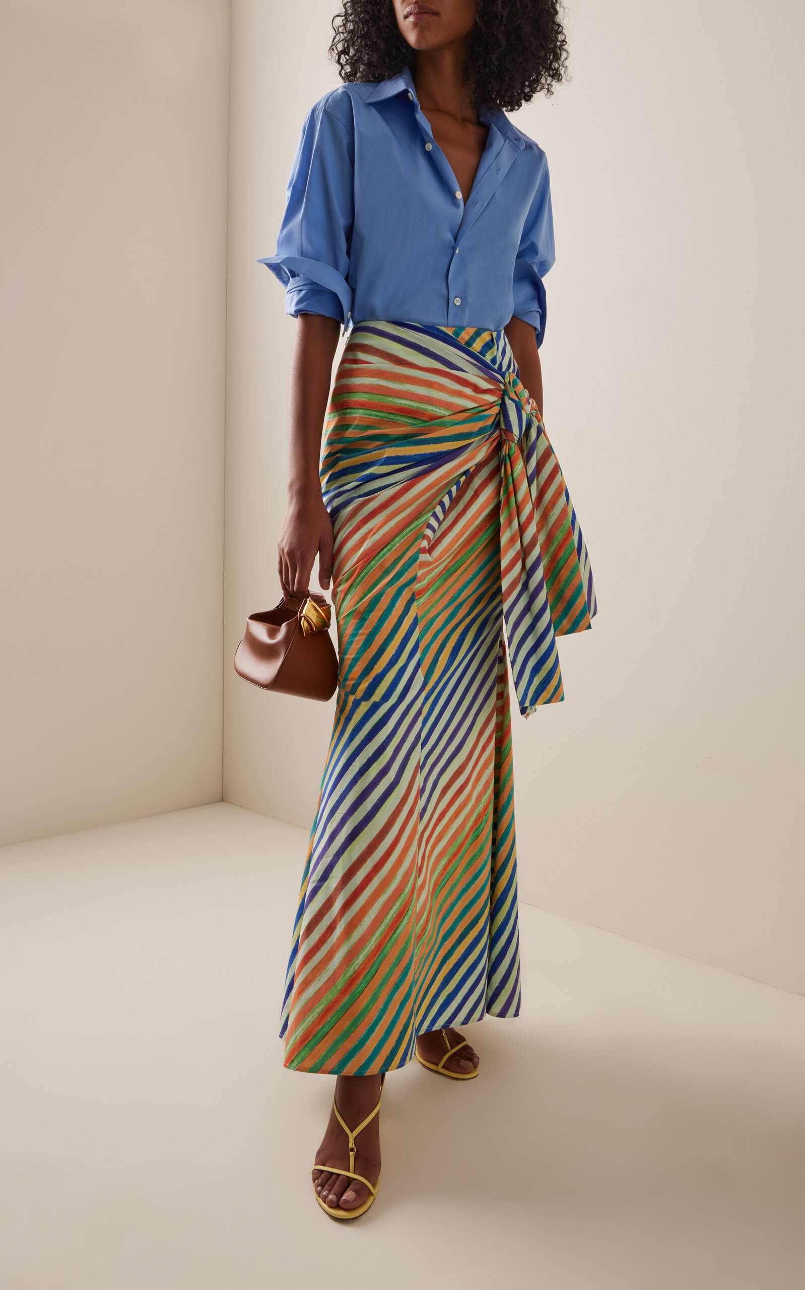 Crayon-Striped Cotton-Poplin Sarong Skirt stripe - 2