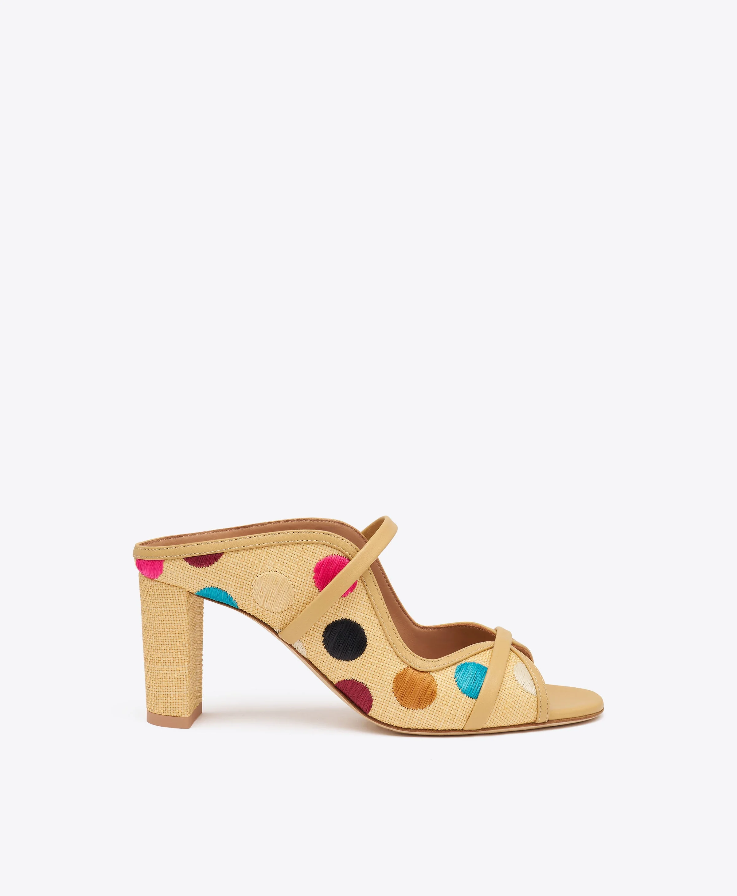 Norah 70 Beige Polka-Dot Raffia Sandals - 1