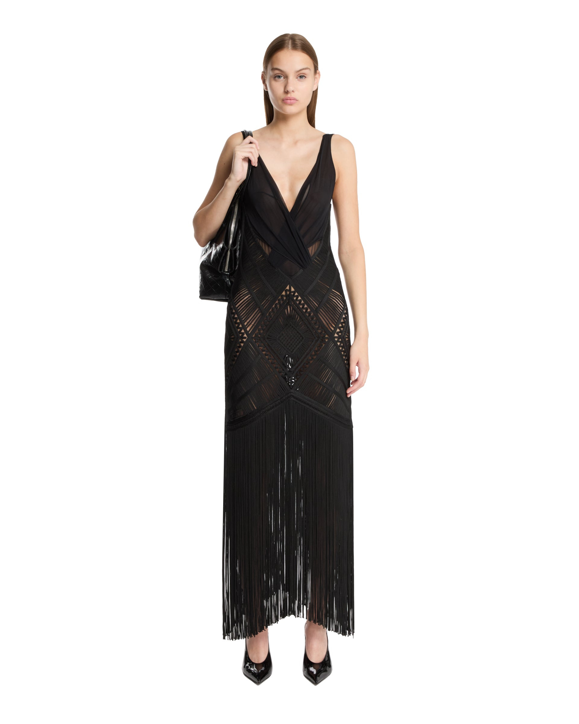 Black Embroidered Tulle Midi Dress - 2