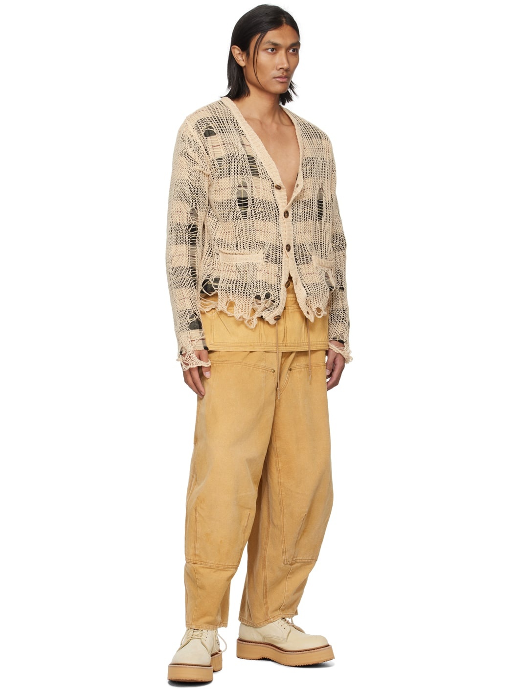 Beige Overlay Distressed Cardigan - 4