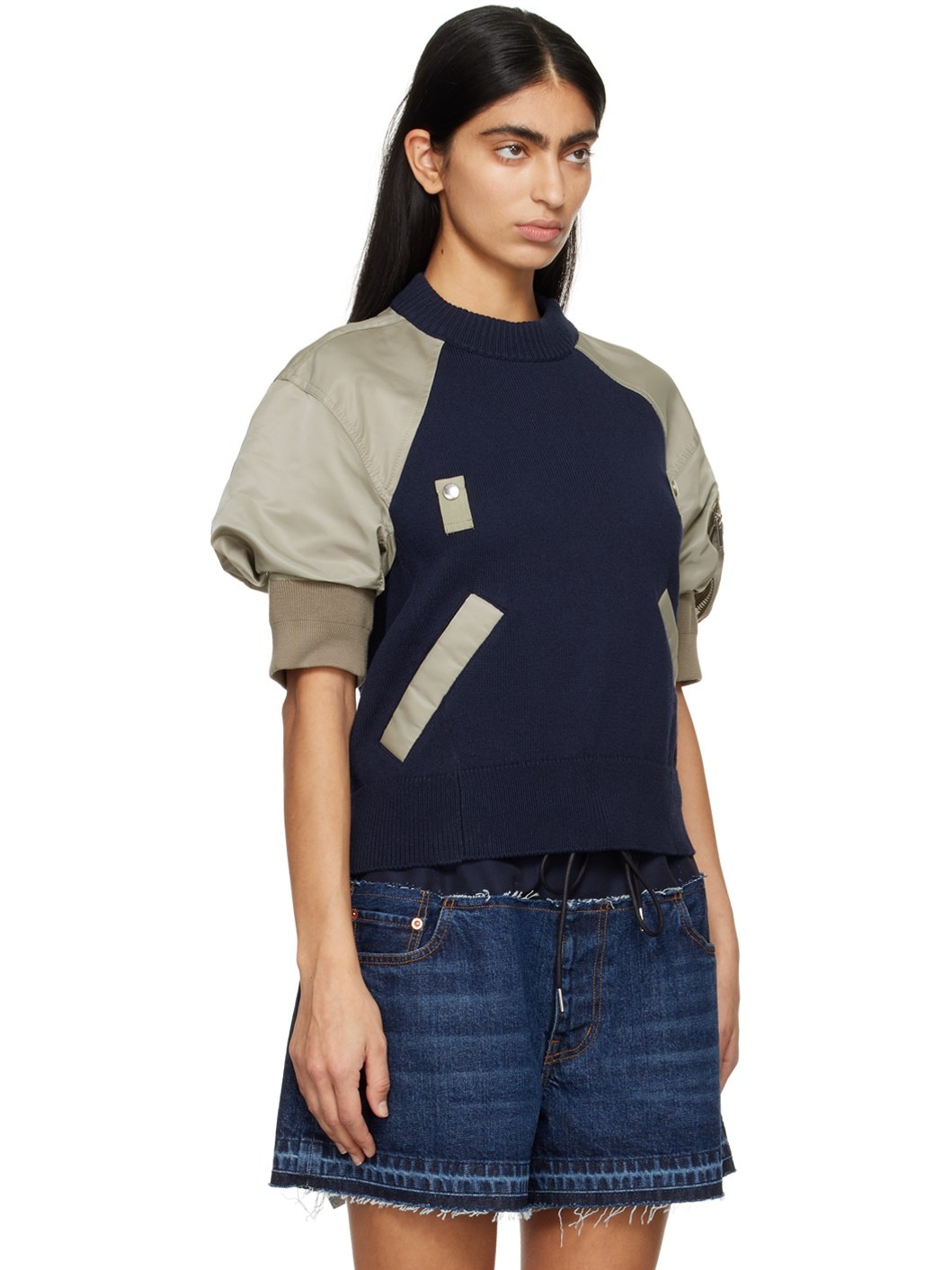 Navy & Khaki Paneled Sweater - 2