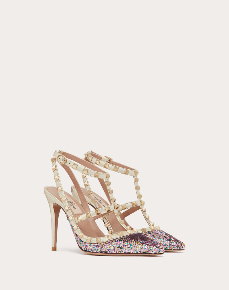 ROCKSTUD PUMP WITH SEQUIN EMBROIDERY AND STRAPS 100MM 2