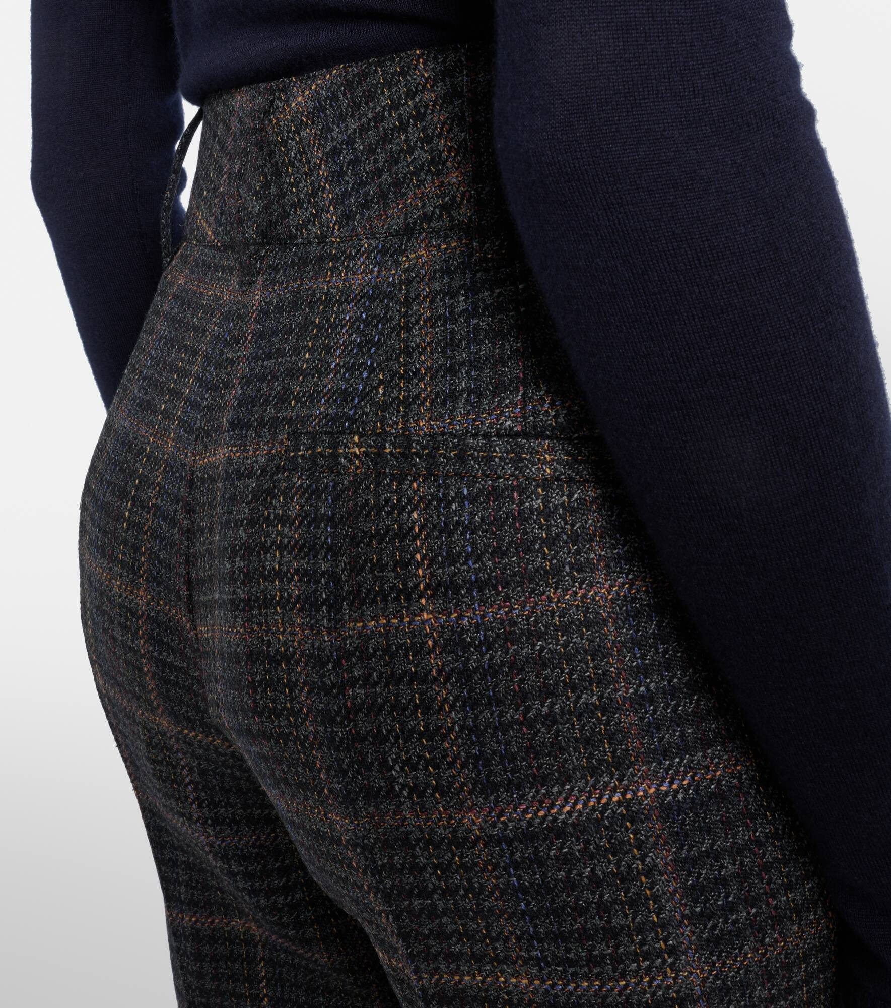 Rhein checked wool and silk flared pants - 6