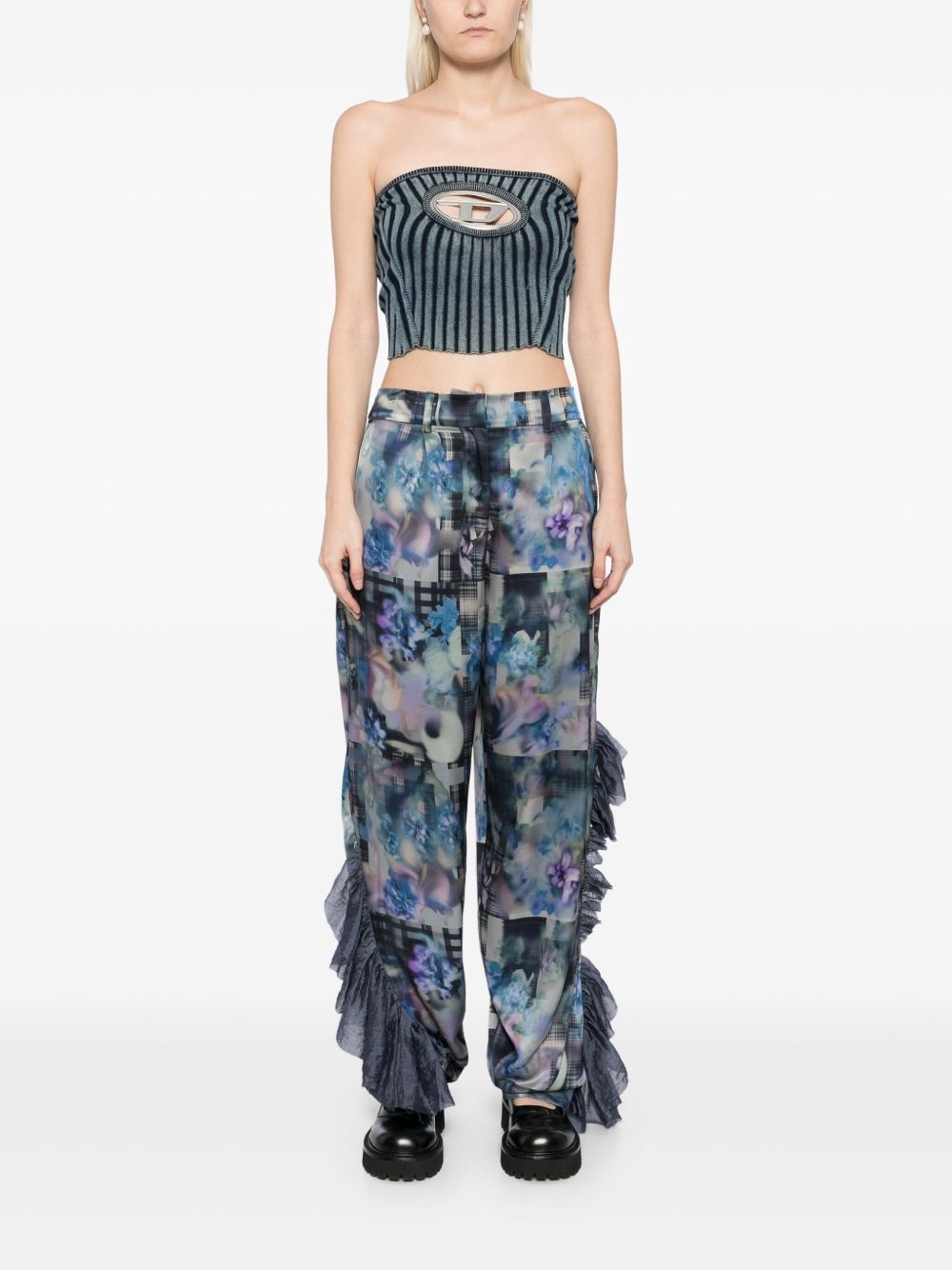 ruffle graphic-print trousers - 2