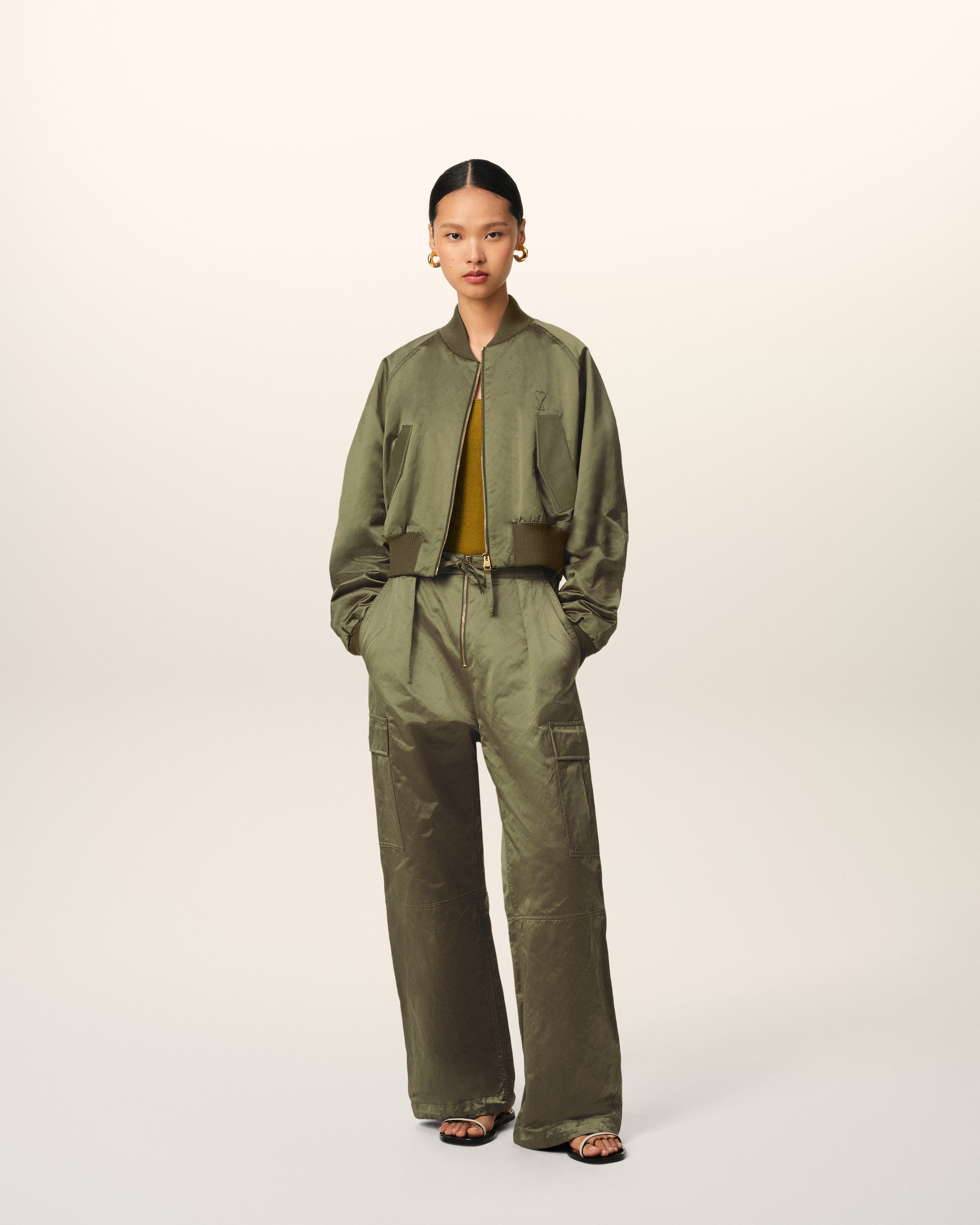 GREEN COTTON SATIN AMI DE COEUR BOMBER - 2