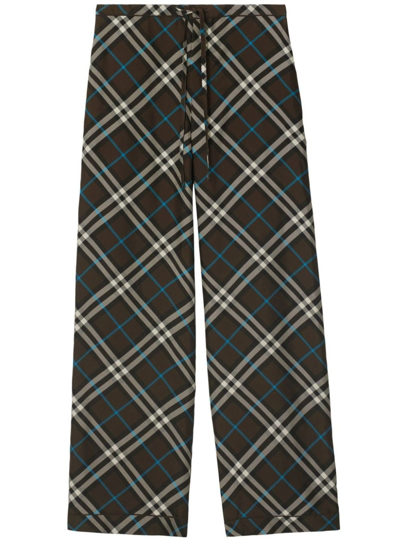 check-pattern silk trousers 1