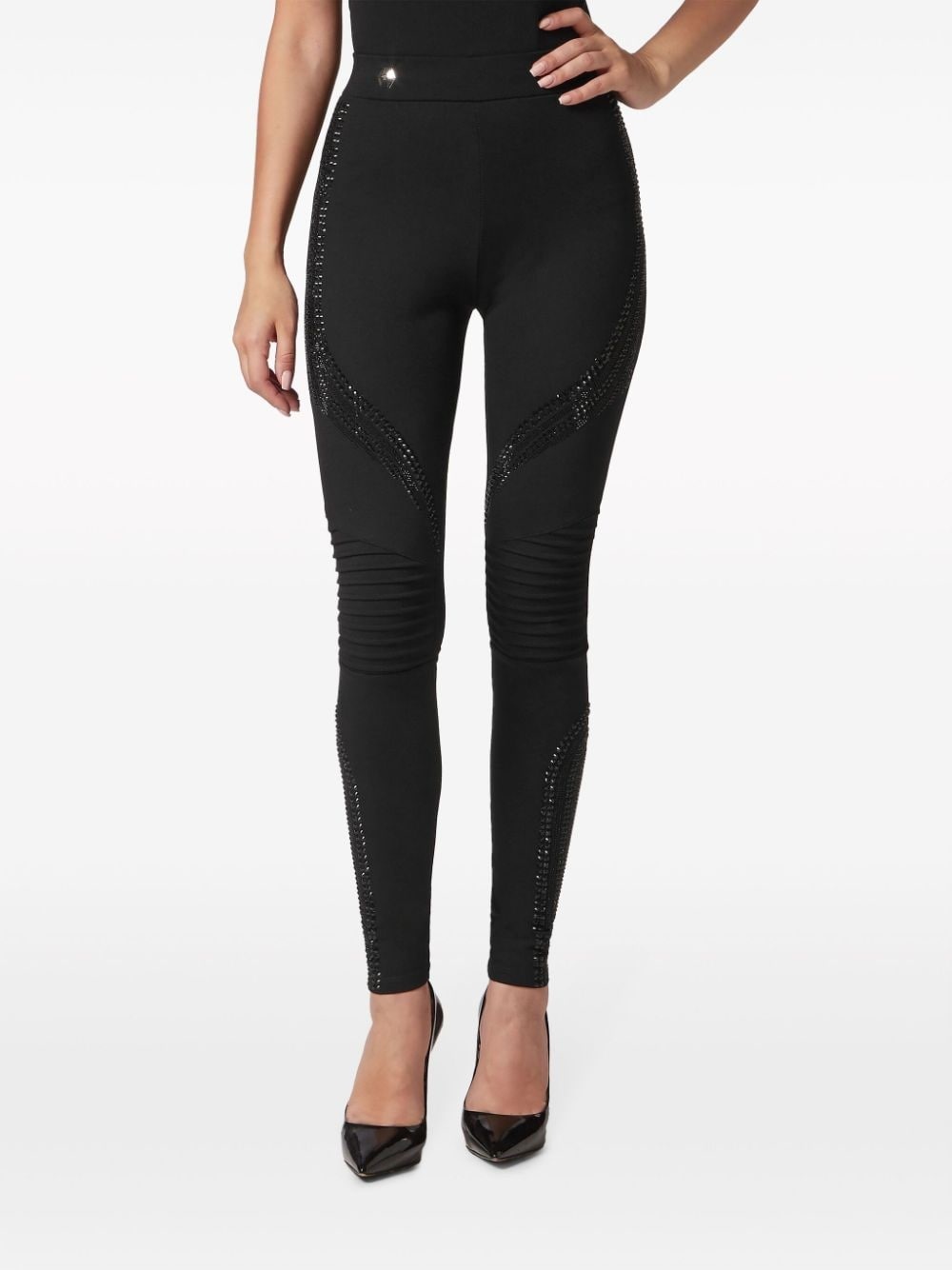 crystal-embellished panelled leggings - 3