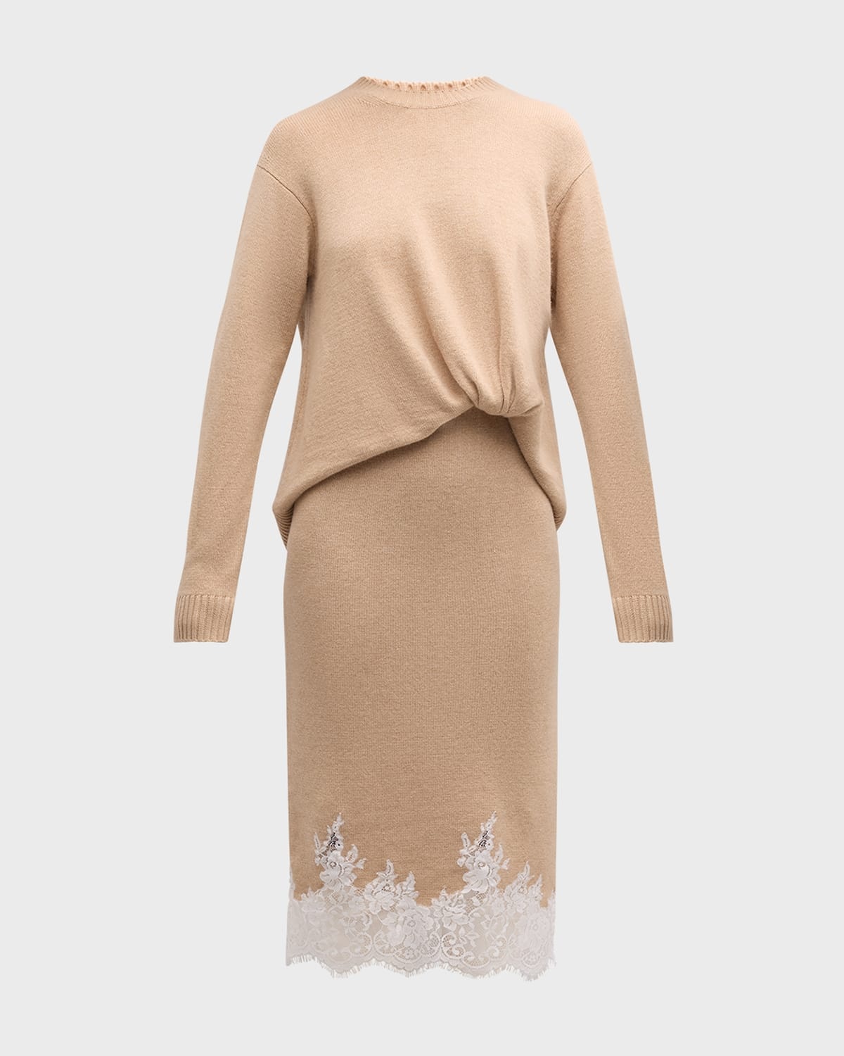 Long-Sleeve Draped Knit Dress - 1