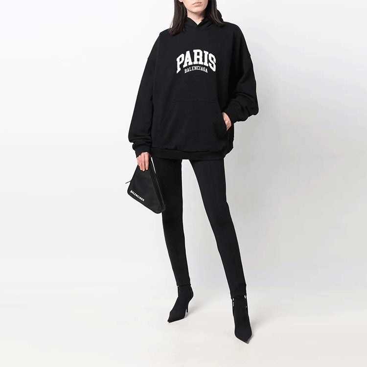 Balenciaga Cities Paris Hoodie Wide Fit 'Black White' 674986TLVL81070 - 2