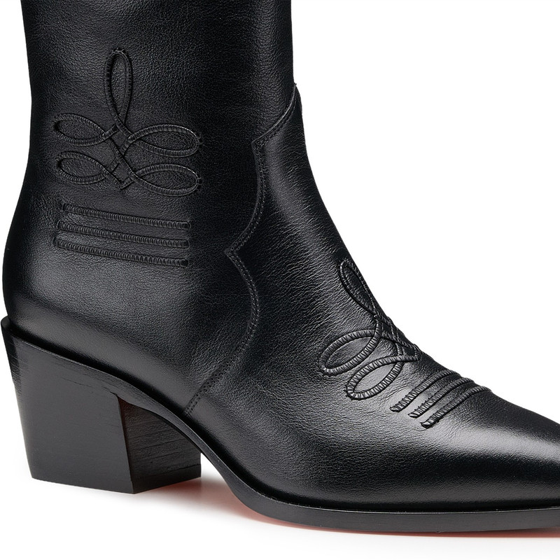 Women's black leather texan ankle boot 5