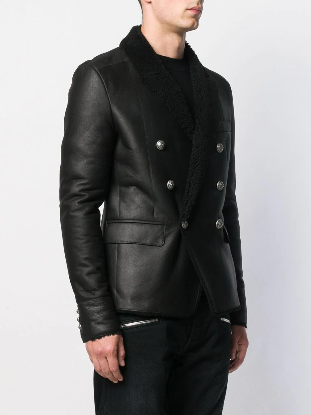 shearling lined leather jacket - 3