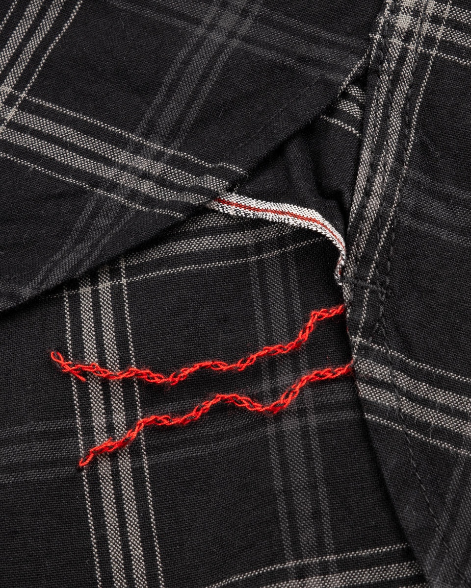 5OZ SELVEDGE SHORT SLEEVED MADRAS CHECK WORK SHIRT - BLACK - 10