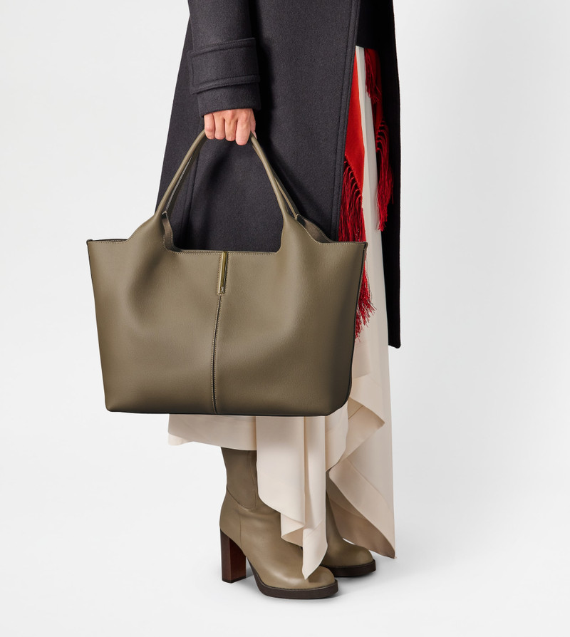 Tod's SHOPPING BAG IN LEATHER MEDIUM-SMALL - GREY outlook
