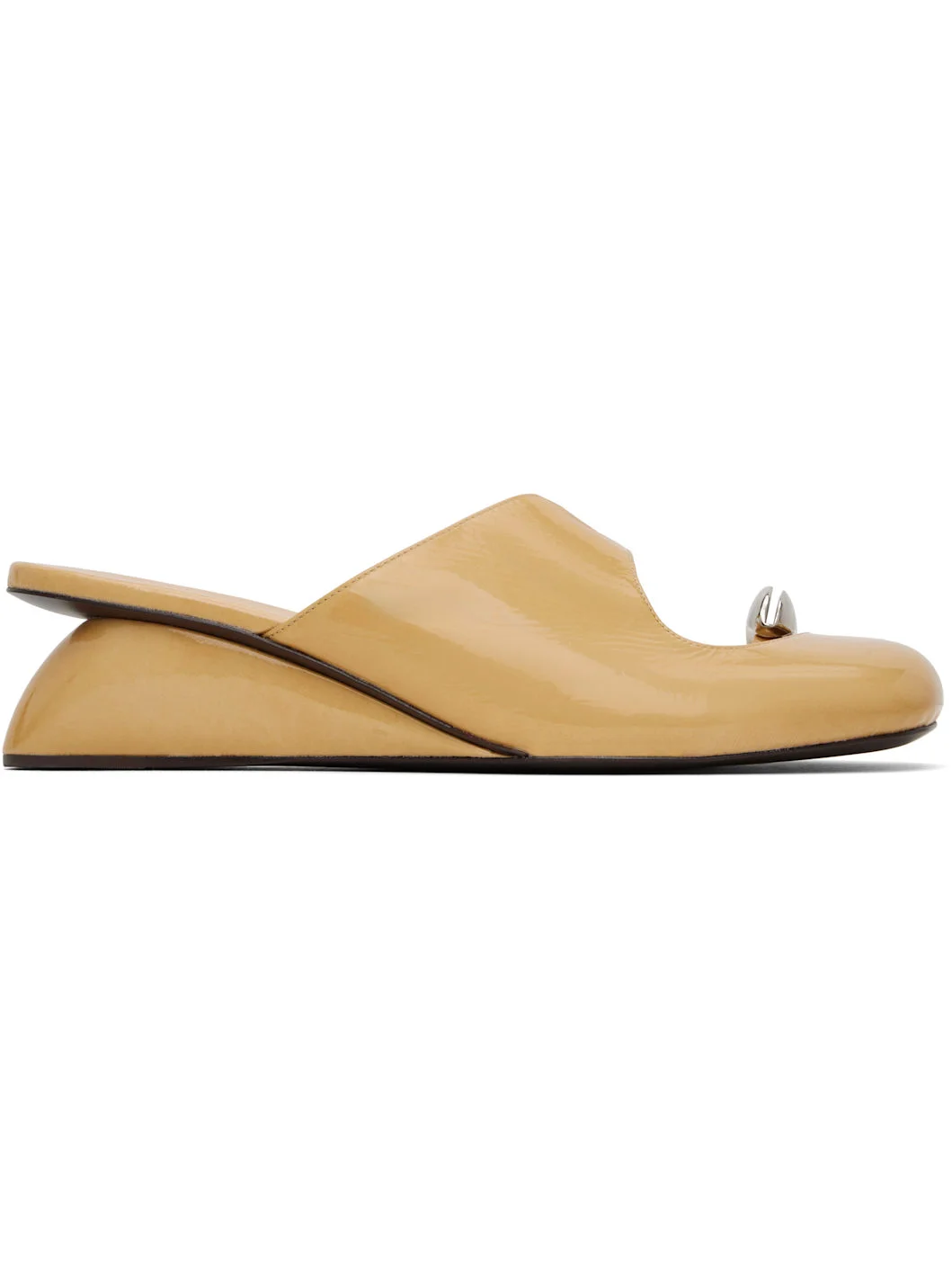 Beige Pierced Wedge Mules - 1