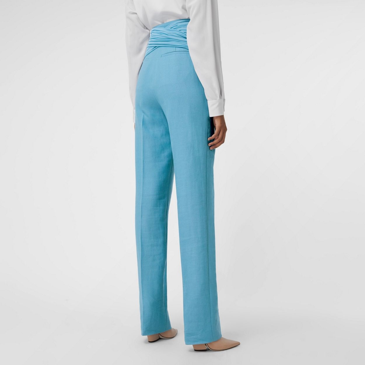 Jersey Sash Detail Wool Ramie Tailored Trousers - 4