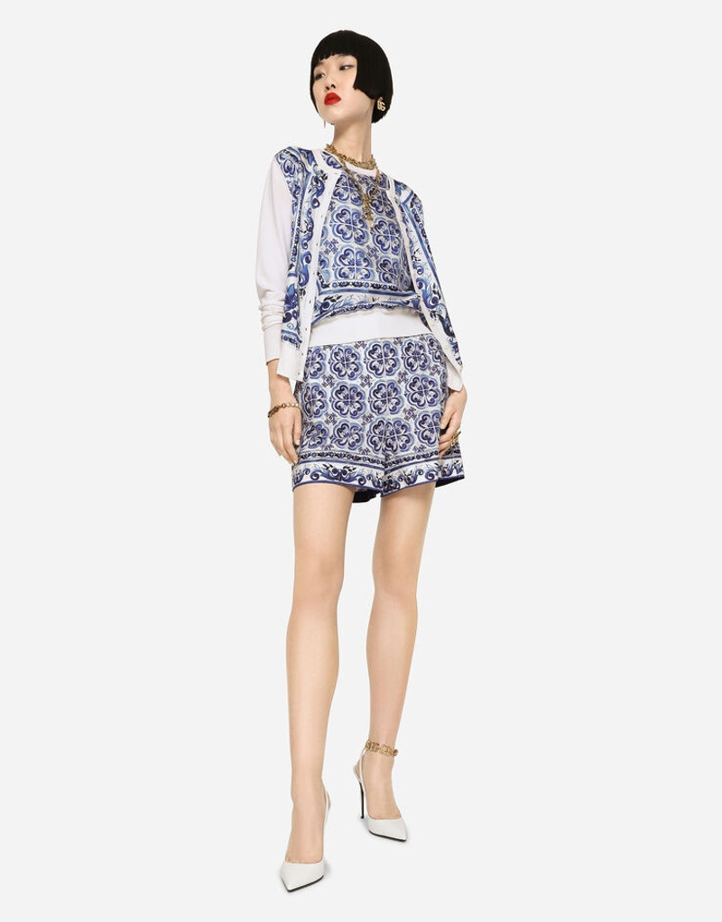Dolce & Gabbana Sleeveless silk and twill sweater with majolica print outlook
