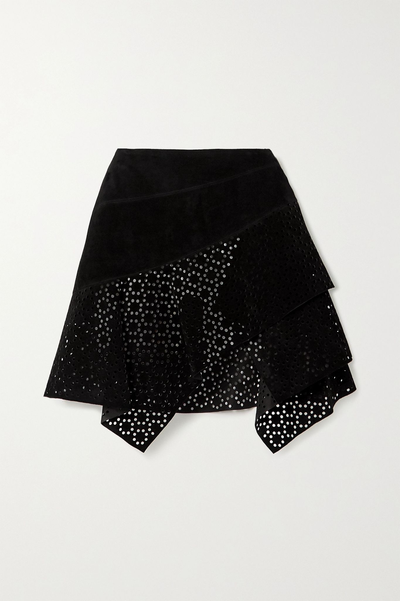 Laser-cut asymmetric suede mini skirt - 1