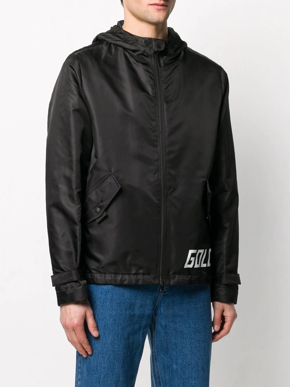 hooded logo print jacket - 3