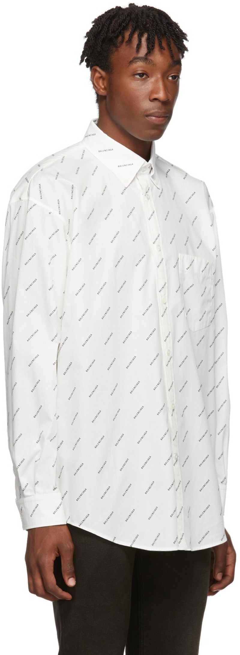 BALENCIAGA White & Black Allover Logo Shirt outlook