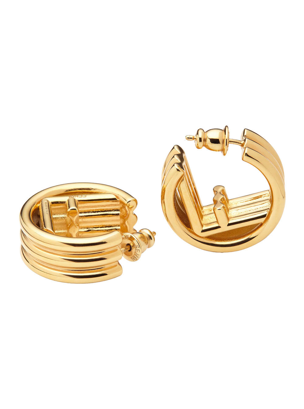 Fendi Women Gold Colored Earrings With Triple Circle And F Motif In Bronze Woman - 2