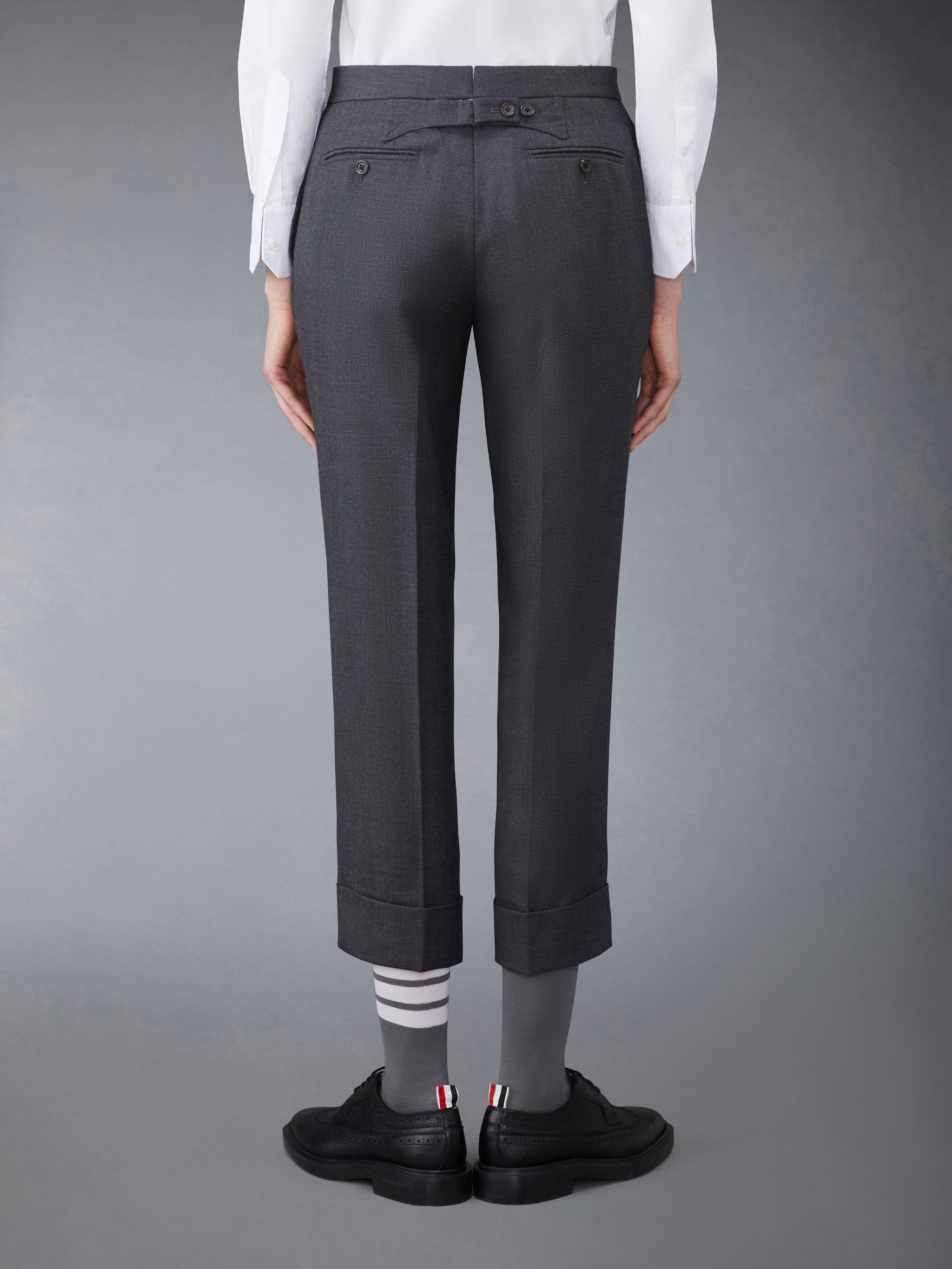 Thom Browne Lowrise Skinny Trousers In Medium Grey 2-Ply Wool Fresco