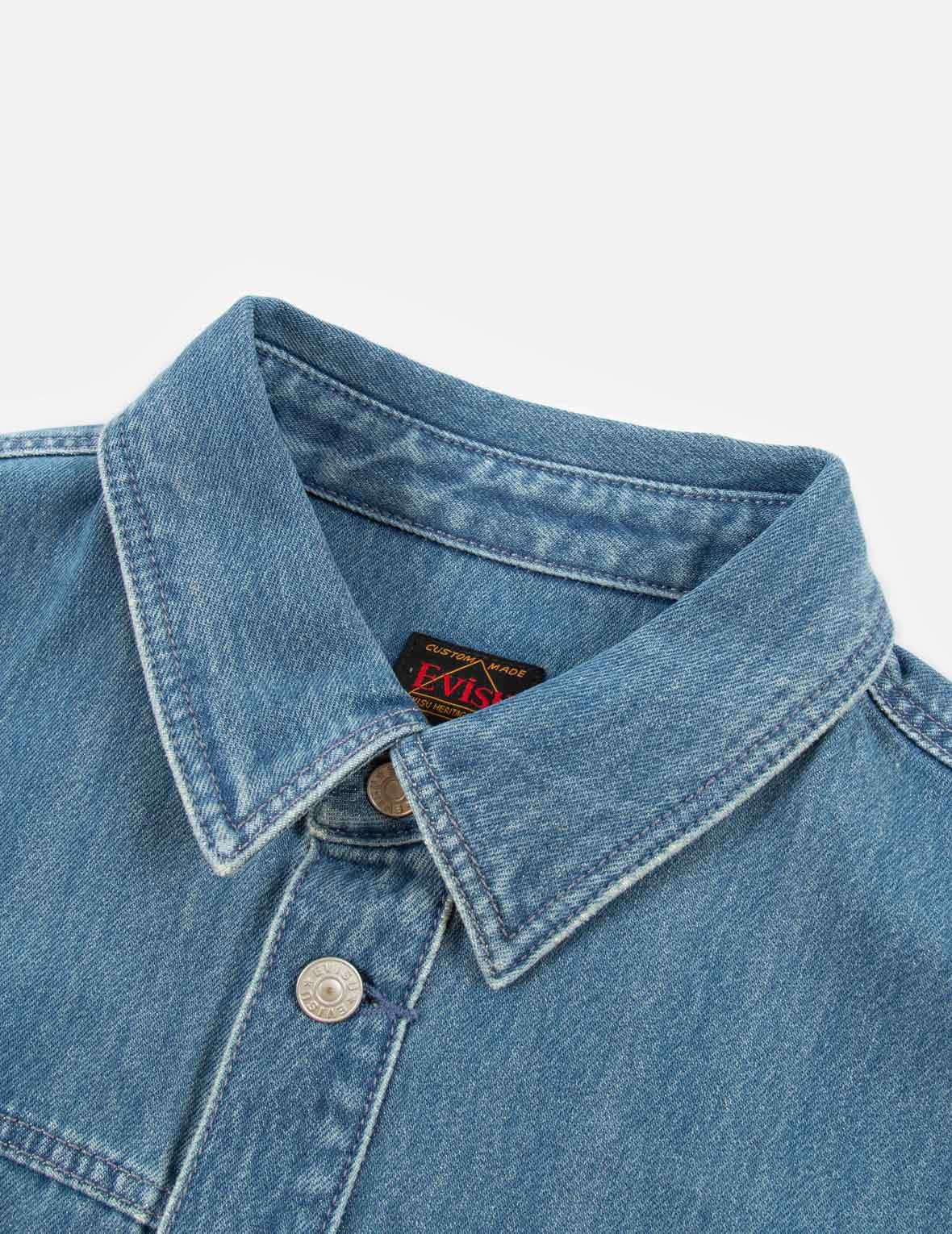 Vintage Daruma Print Denim Shirt Jacket - 9