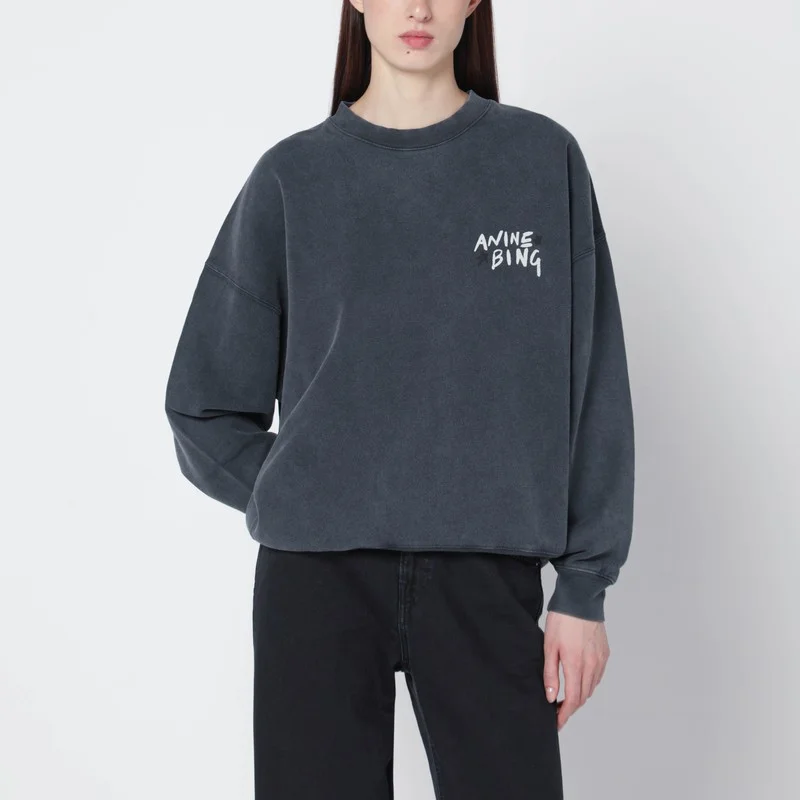 Black washed oversized sweatshirt with logo - 1