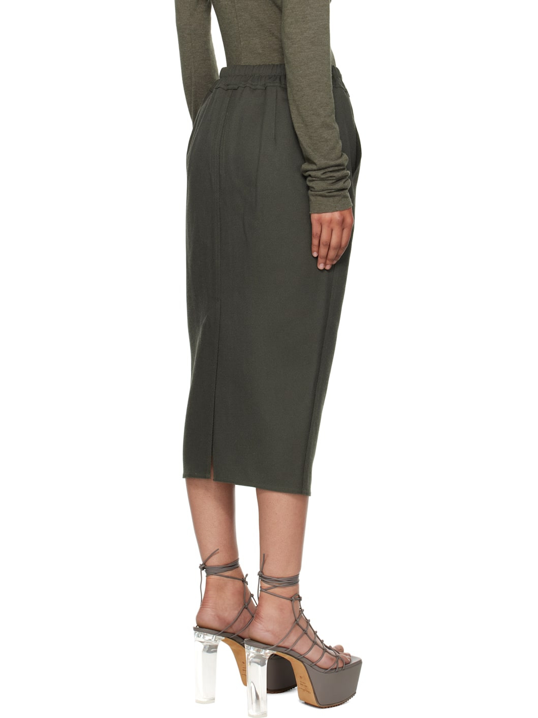 Khaki Concordians Zipped Short Pillar Midi Skirt - 3