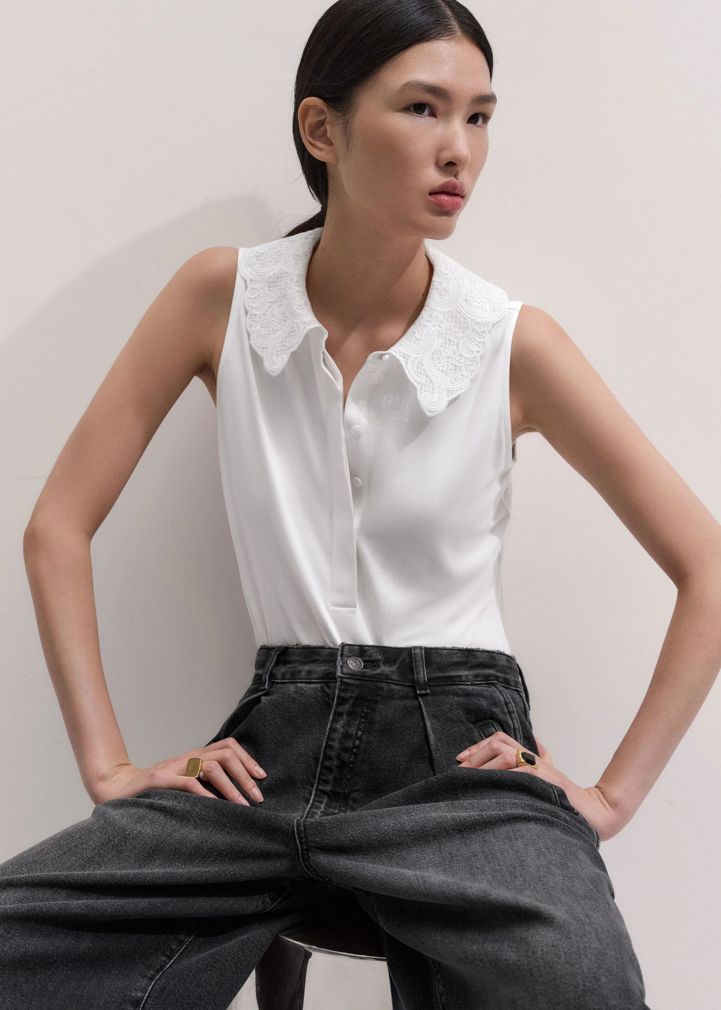 Lace Collar Layering Top - 1