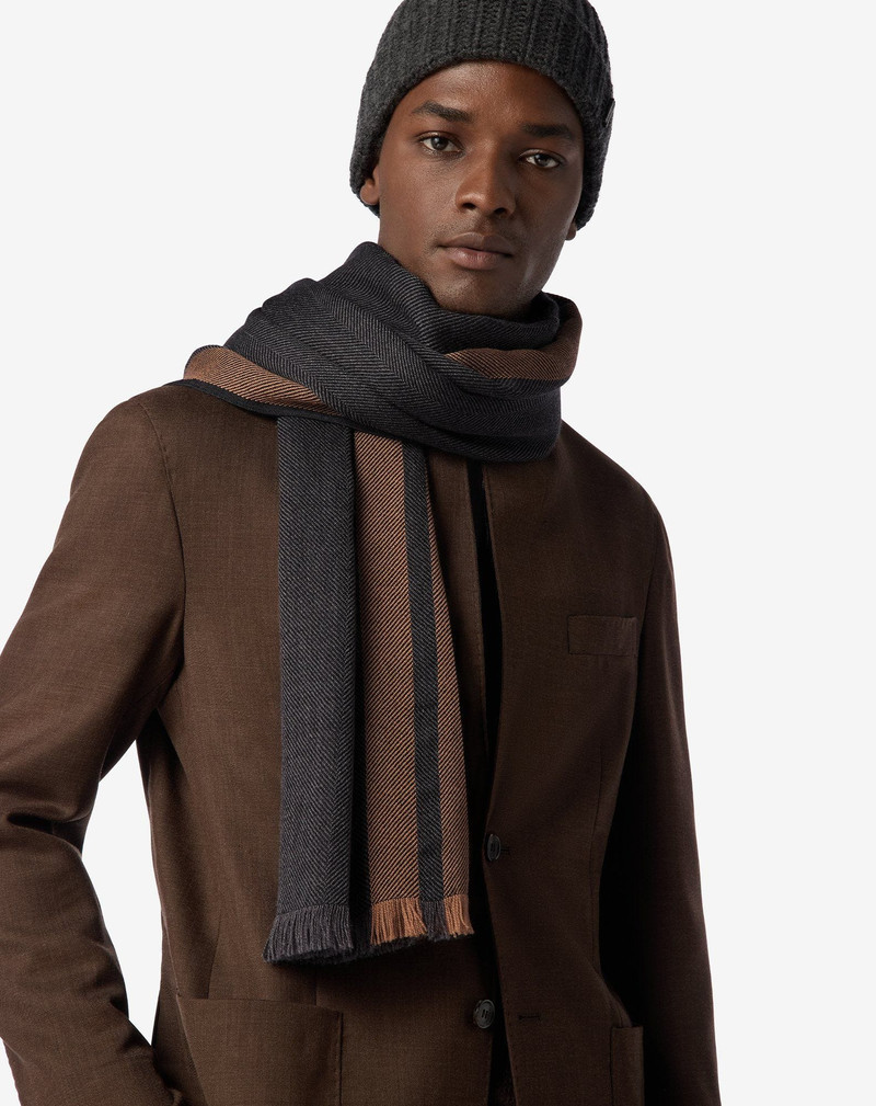 CORNELIANI Grey and brown pure wool scarf outlook