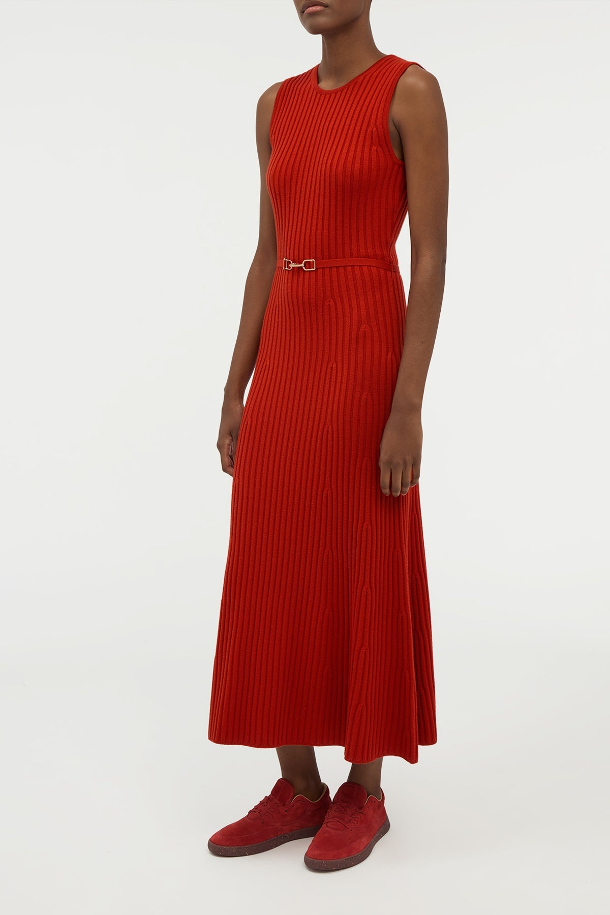 Meier Knit Midi Dress in Antelope Orange Merino Wool Cashmere - 3