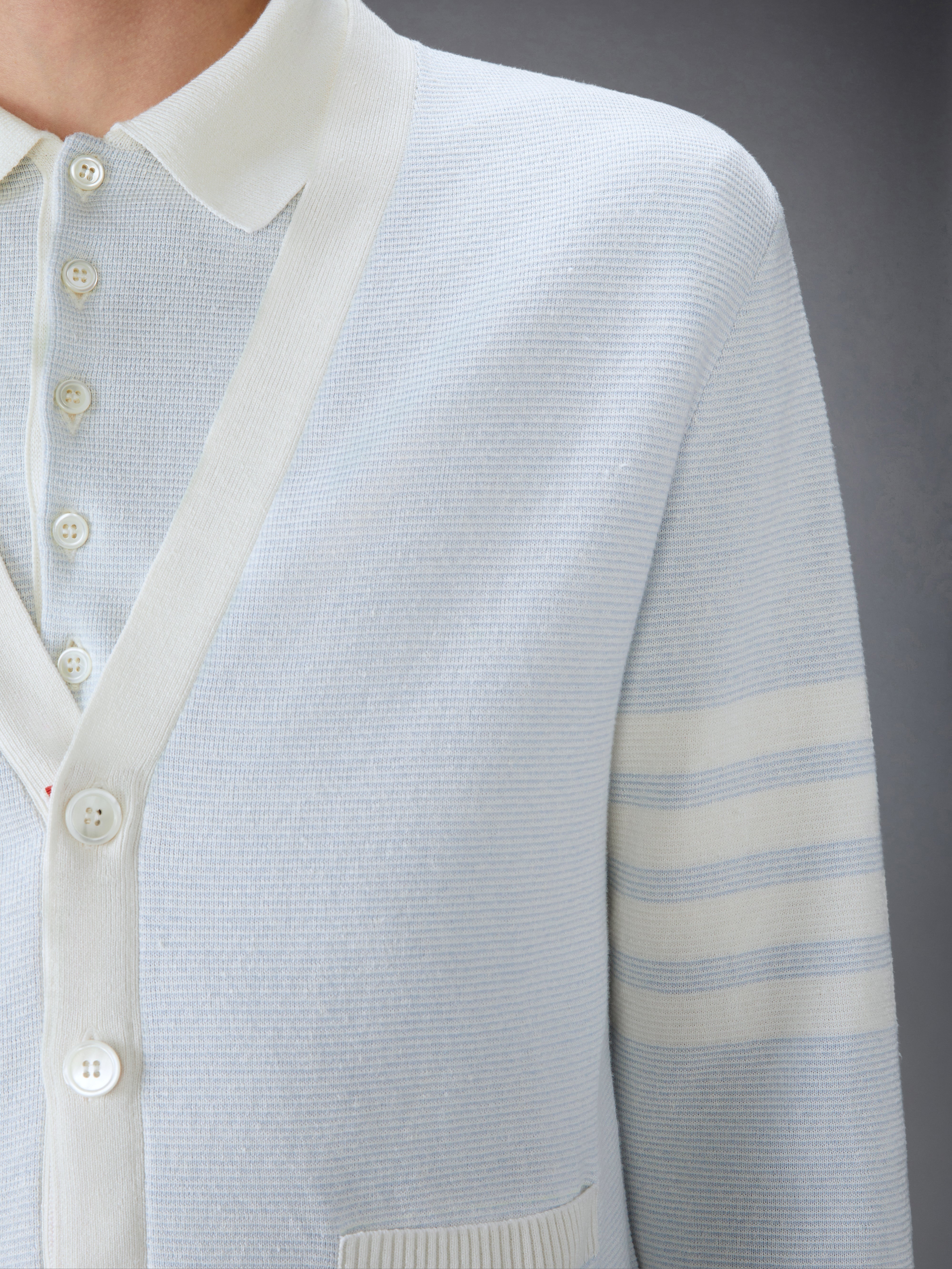 TEXTURED STRIPED STITCH 4-BAR RELAXED FIT V NECK CARDIGAN - 6