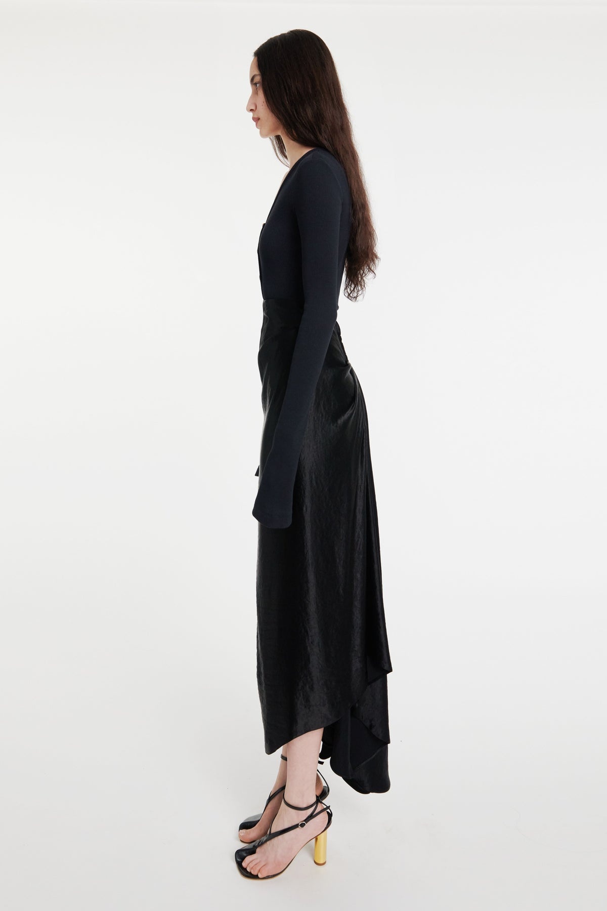 HIGH WAISTED DRAPED SKIRT WITH BACK GATHERING BLACK - 7