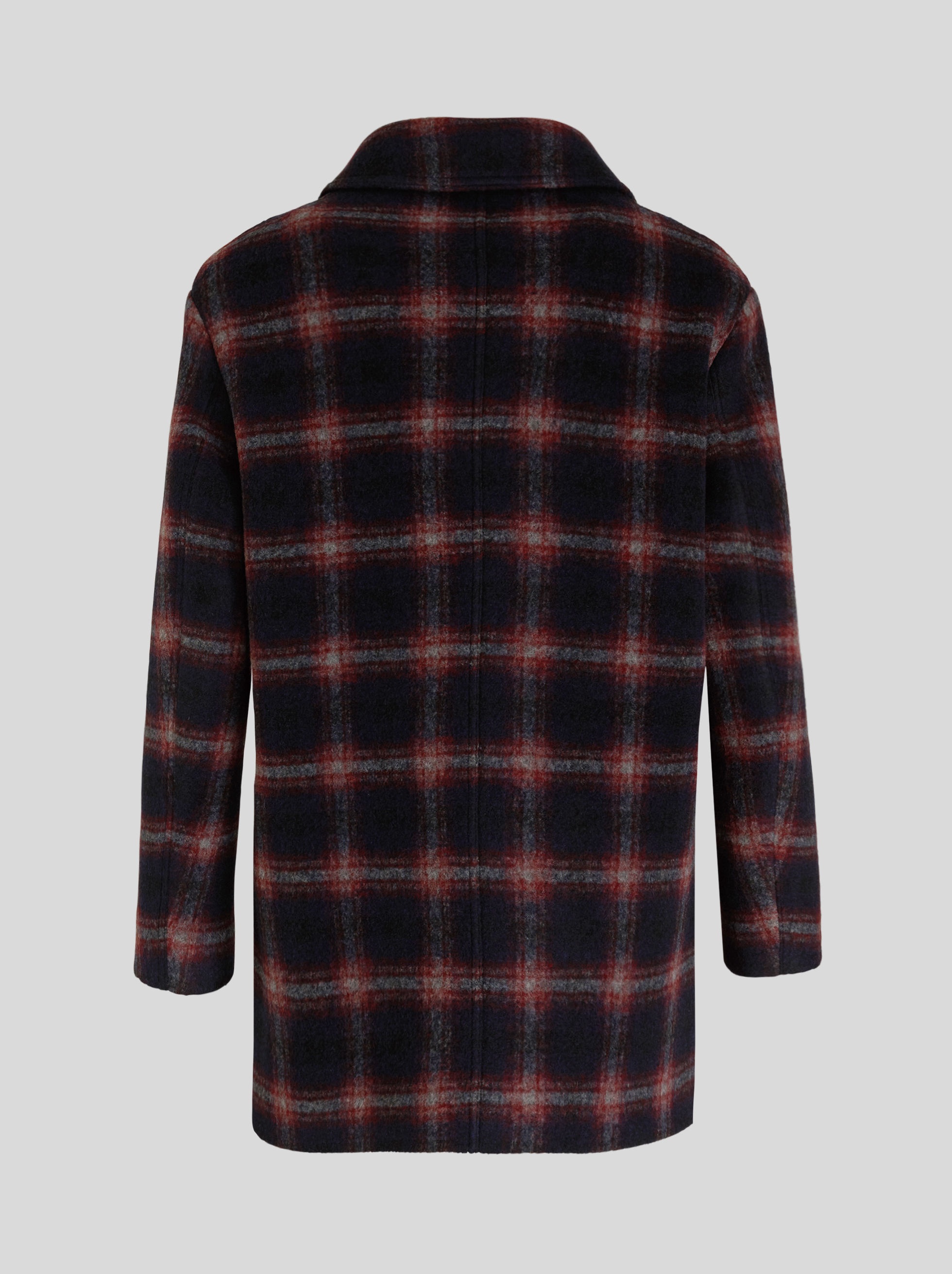 CHECK WOOLLEN PEA COAT - 5
