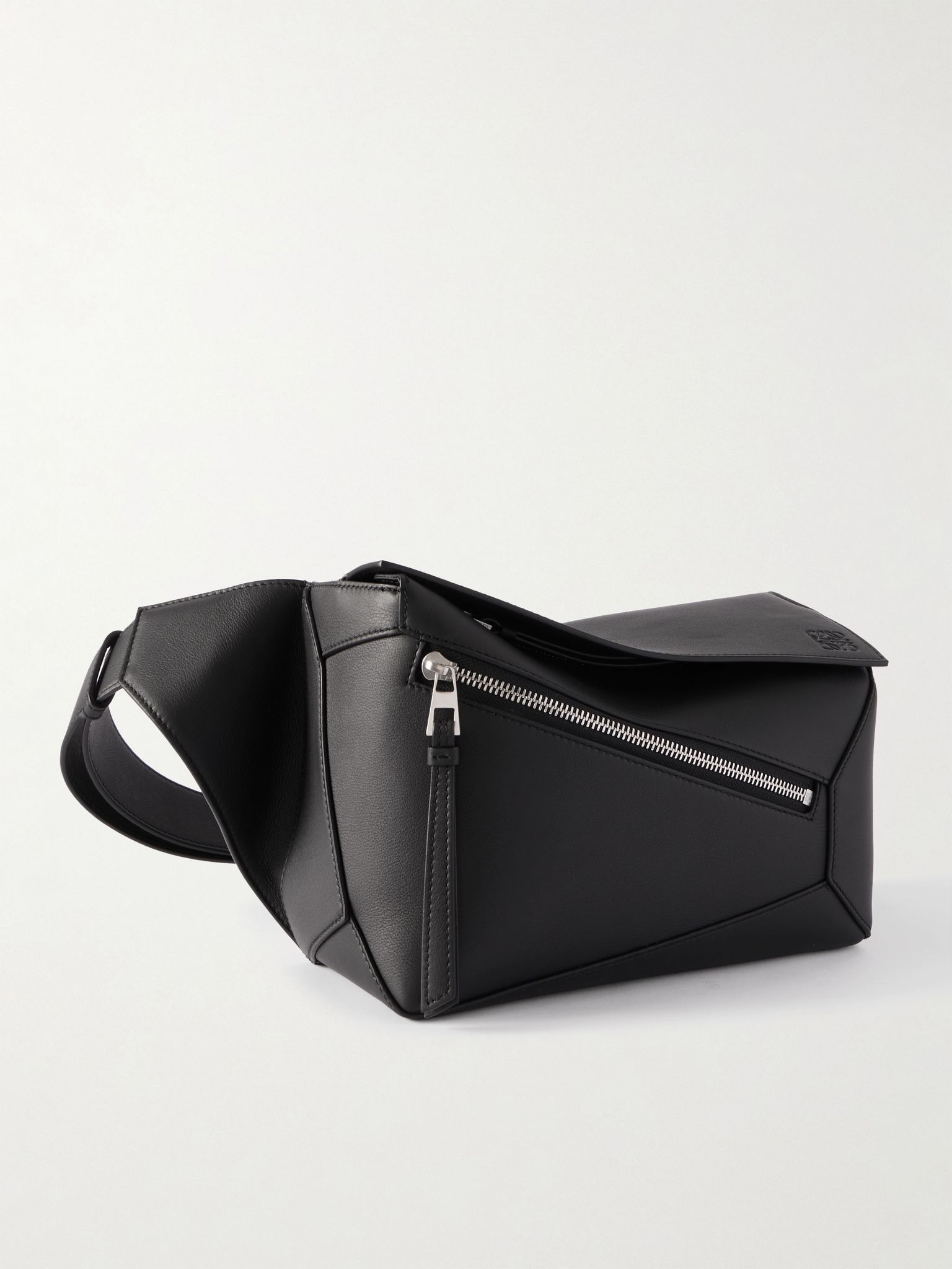 Puzzle Edge Small Leather Belt Bag Black - 1
