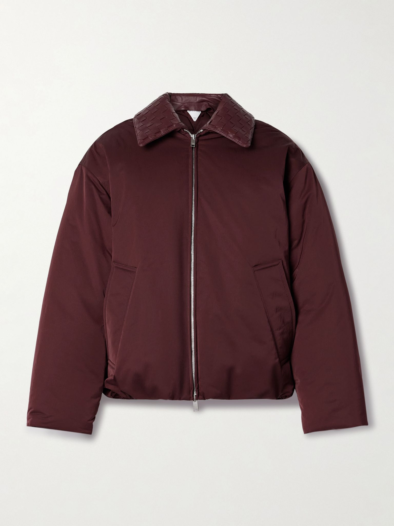 Intrecciato leather-trimmed shell down jacket Burgundy - 1