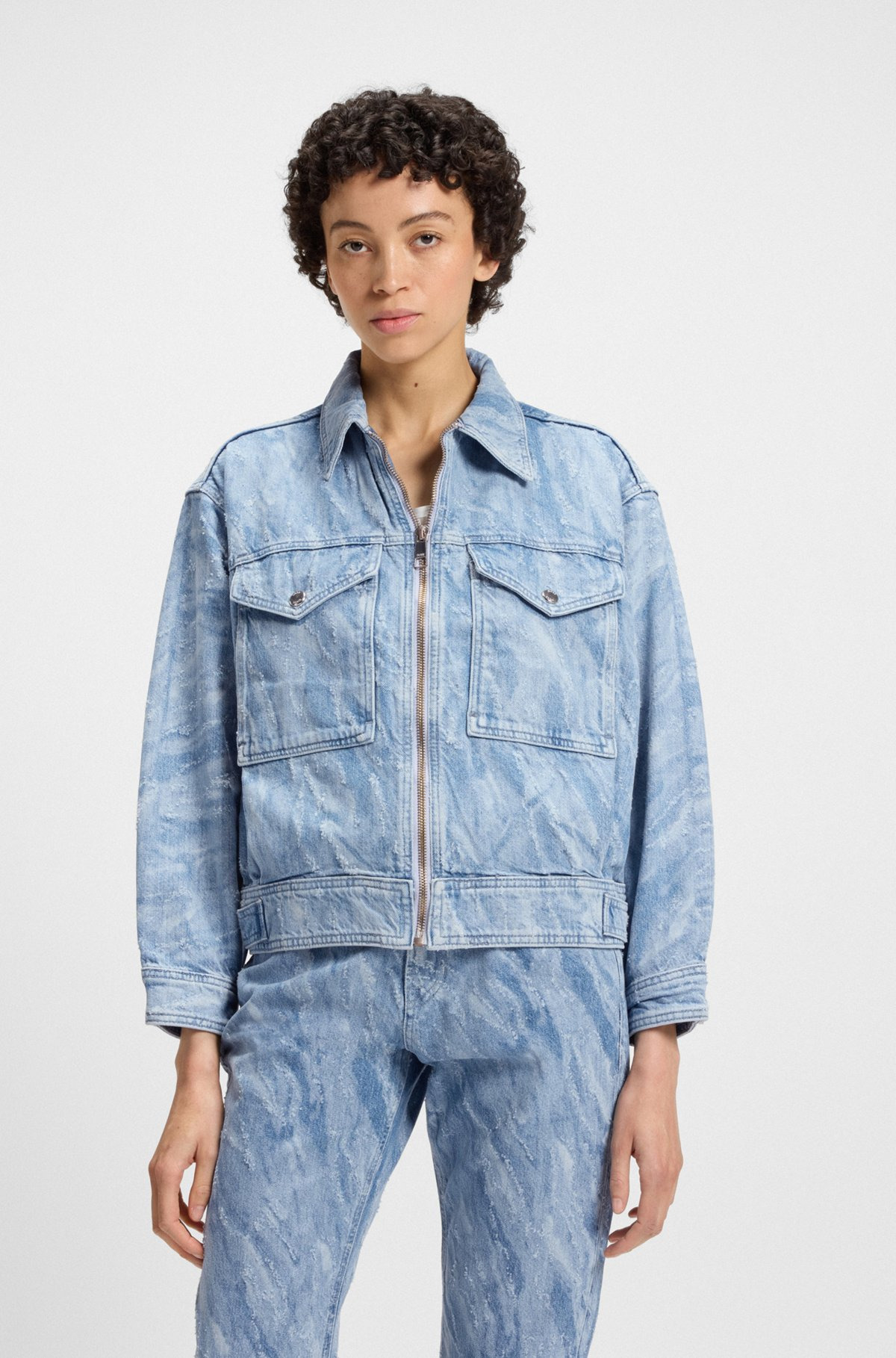 OVERSIZE-FIT BOMBER JACKET IN BLUE DISTRESSED DENIM - 2