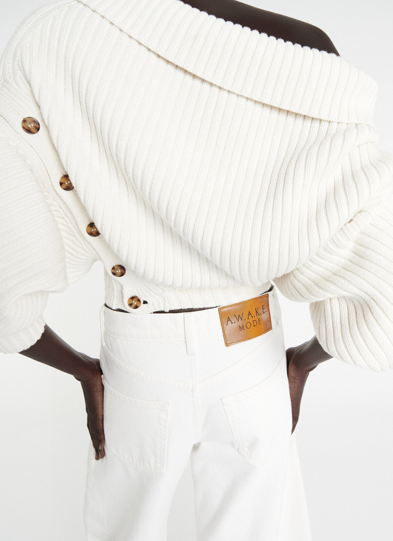 HEAVY RIB SWEATER WITH BUTTONS IVORY 8