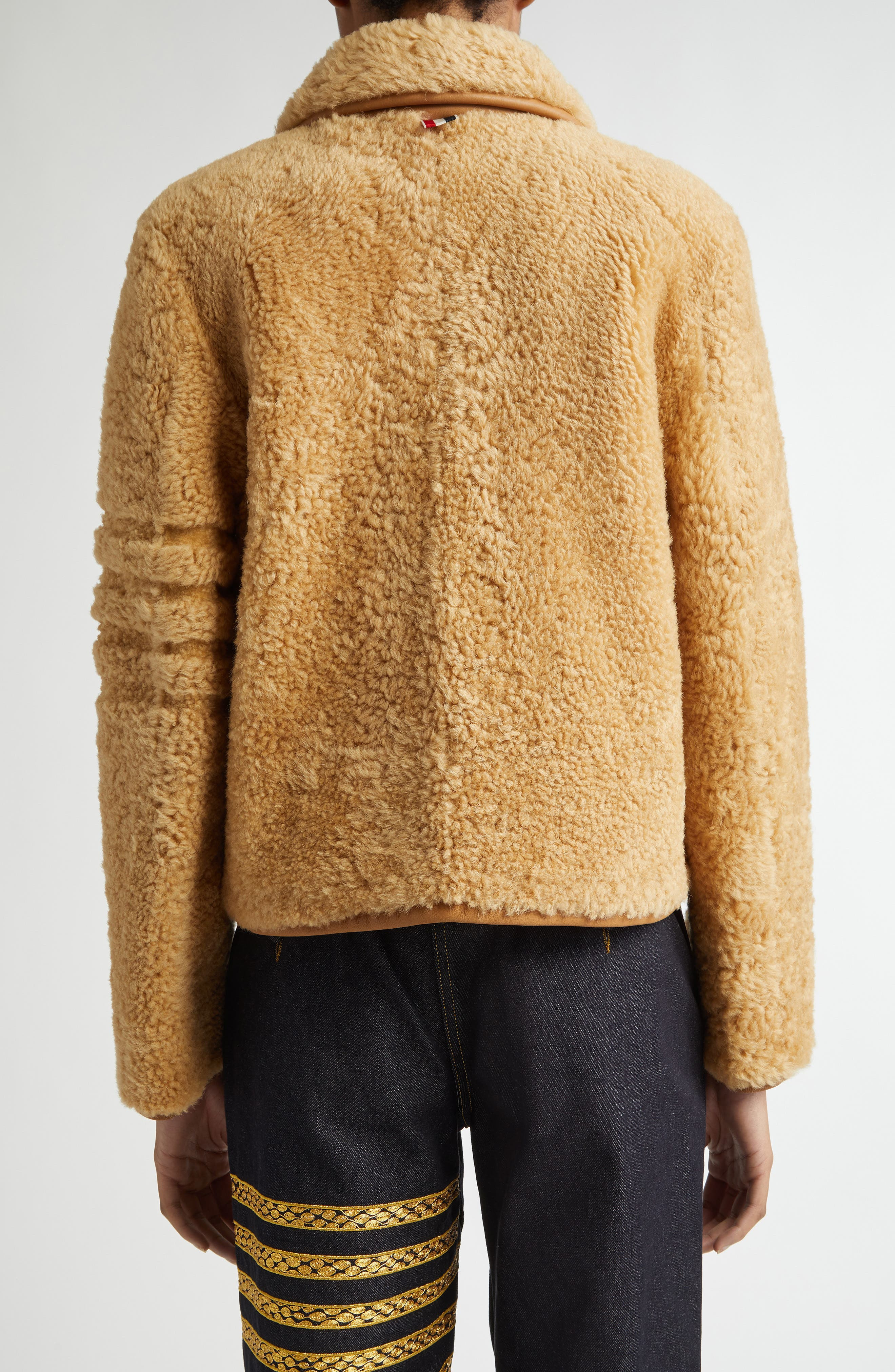 Thom Browne Genuine Shearling Jacket in Camel at Nordstrom - 3