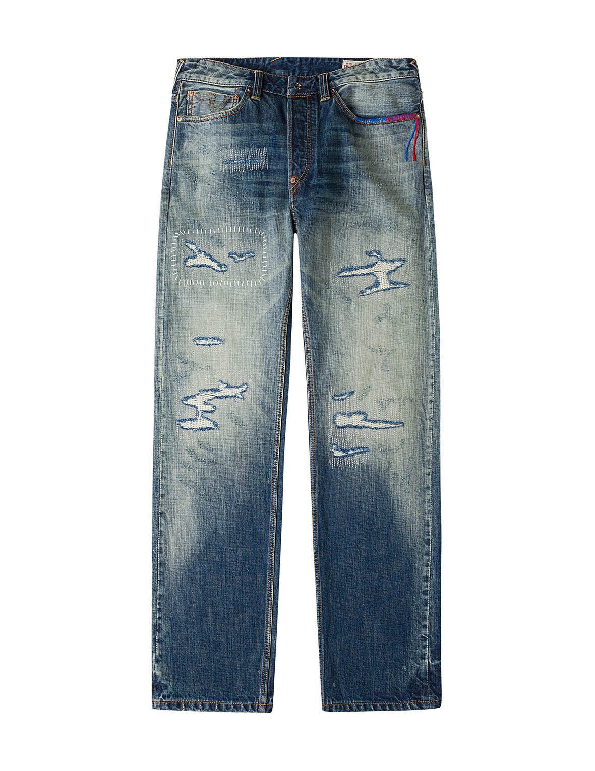 7-Pocket Design with Seagull Embroidery Washed Regular Fit Jeans #2000 - 2