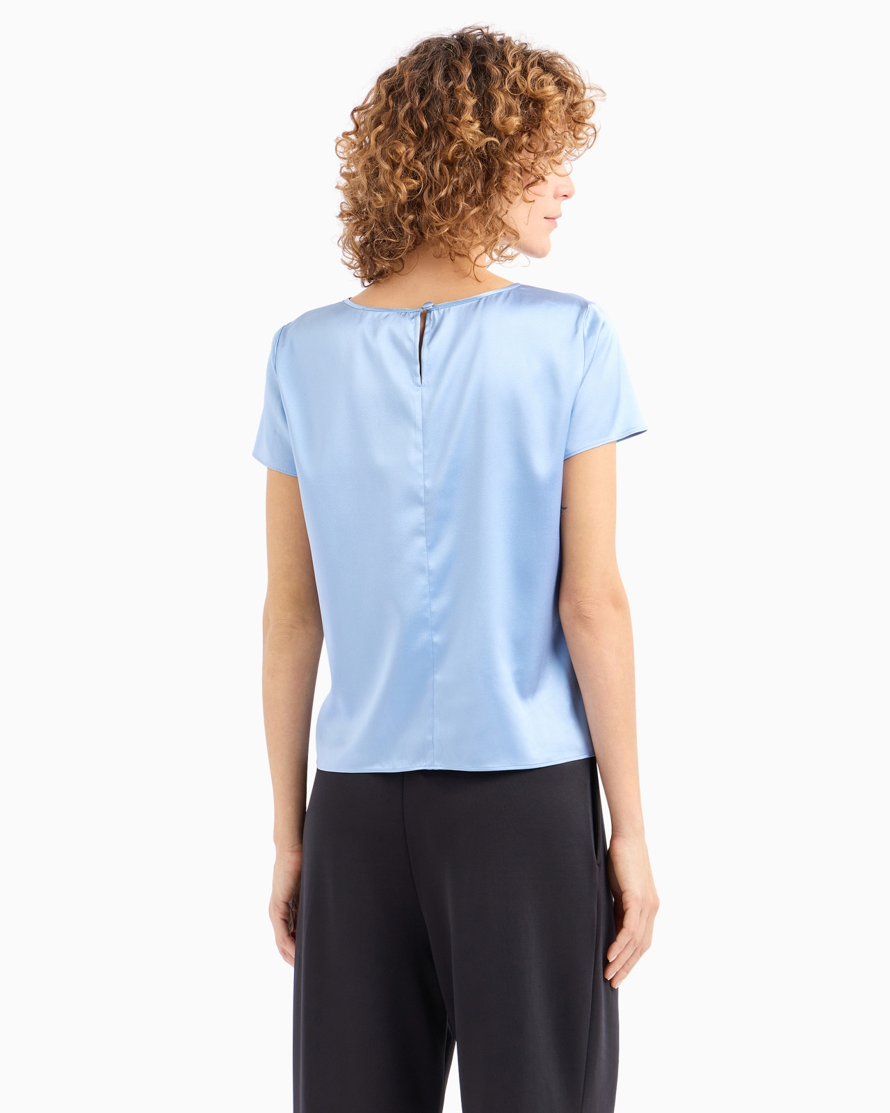 Short-sleeved silk satin blouse - 3