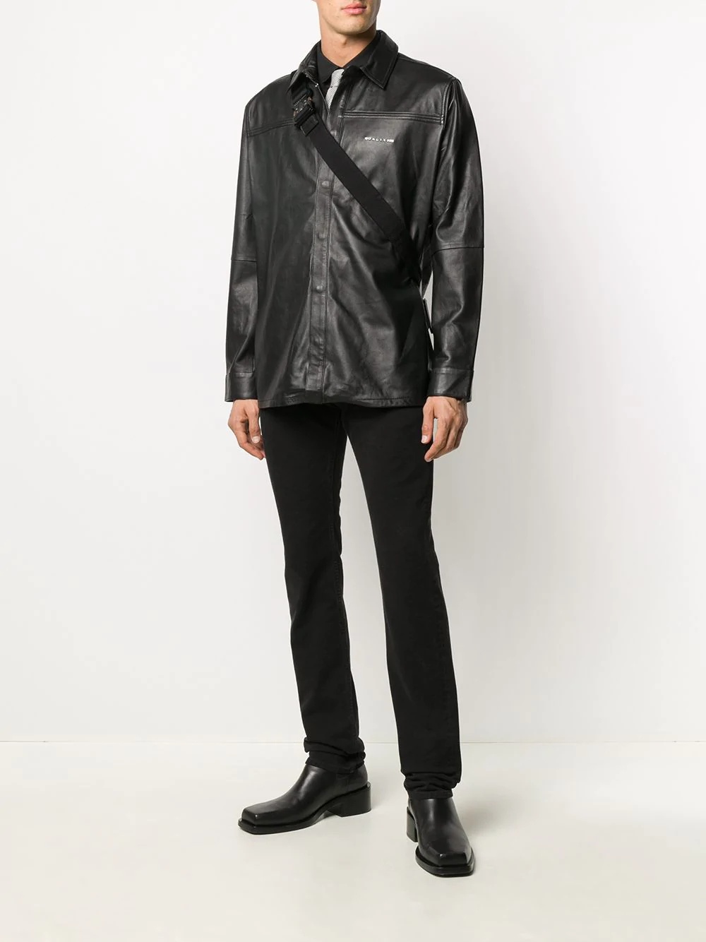 long-sleeved oversize leather shirt - 2