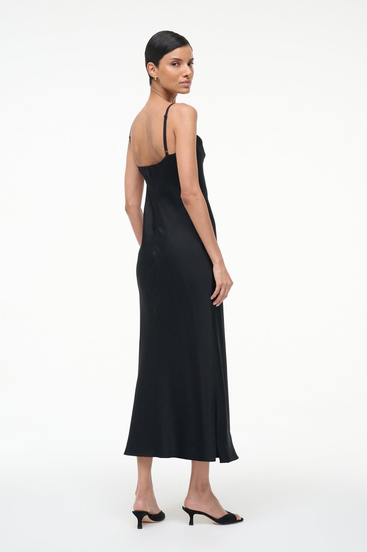 STAUD EVANGELINE SILK MIDI DRESS BLACK - 6