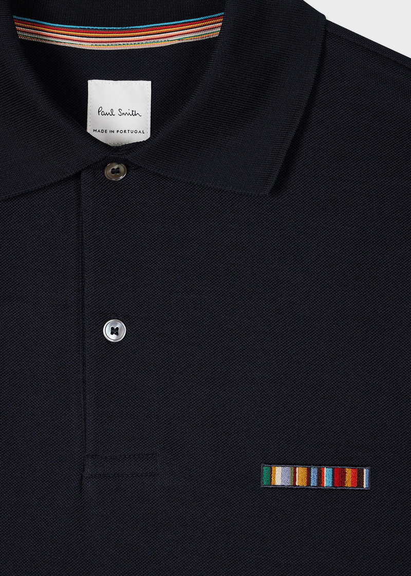 Paul Smith Dark Navy 'Signature Stripe' Logo Cotton Polo Shirt outlook